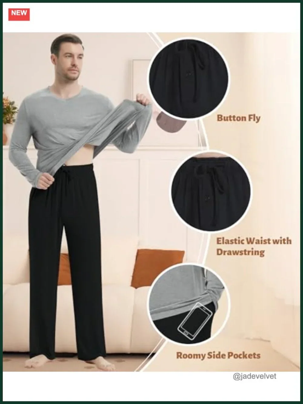 Men's Pajama Set - Viscose from Bamboo Long Sleeve V-Neck with Pants